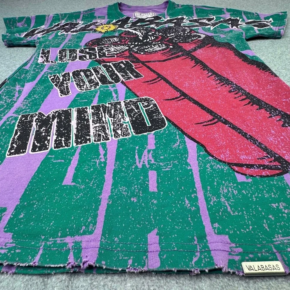 RARE Valabasas Vintage Tee Boom Lose Your Mind All‎ Over Graphic Tee Size XS